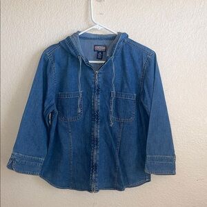 Casual Blue Denim Hooded Jacket